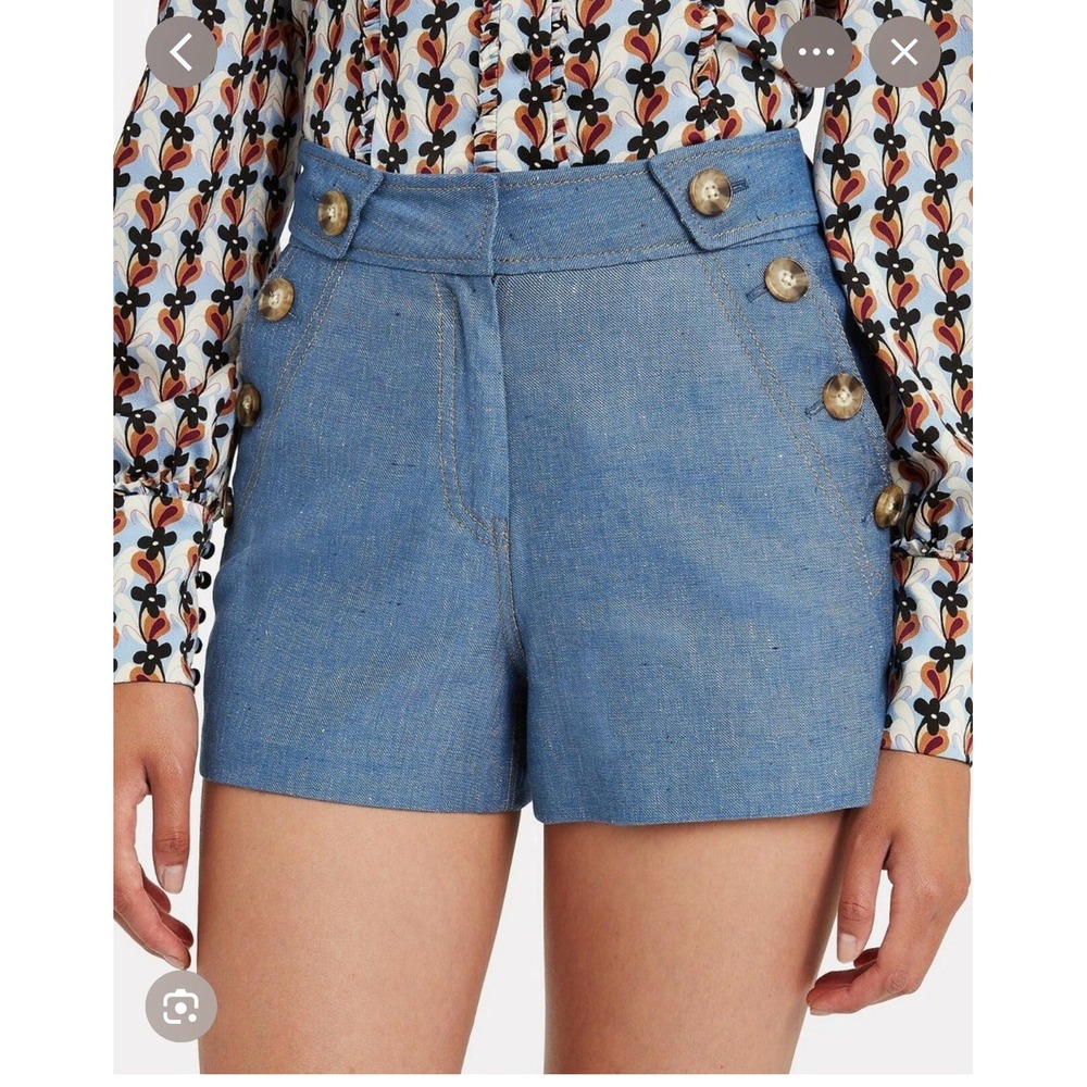 NWT Derek Lam 10 Crosby Blue Chambray Linen Sailor Shorts Women's sz.4